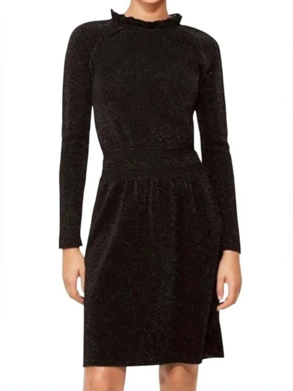 Tory Burch Isabelle Metallic Wool Blend Dress Large Black Sweater Long Sleeve